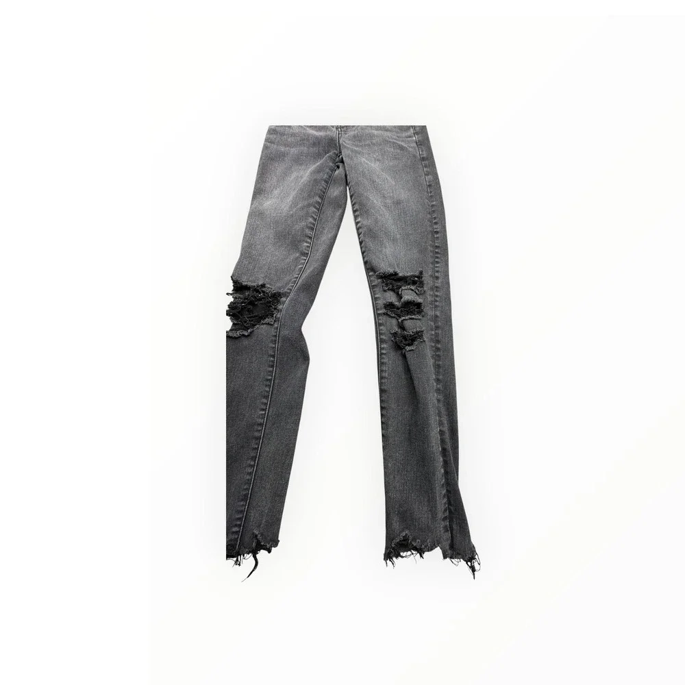 American Eagle Jegging Crop Womens 0 Black Next Level Stretch Distressed Raw Hem
